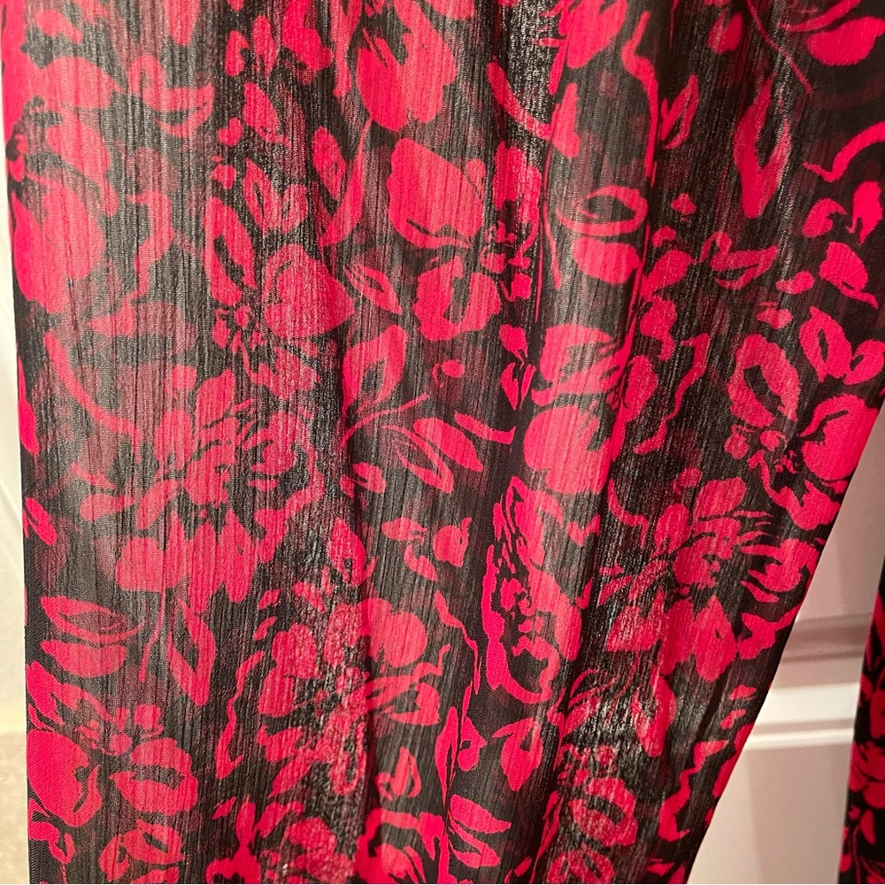 Torrid Women's 10 Red and Black Floral Long Sleeve Dress Pockets Balloon Sleeves - Picture 8 of 12